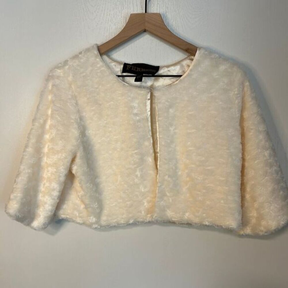 Furrocious Elegant Cream Faux Fur Cropped Bolero Jacket Cover Up-